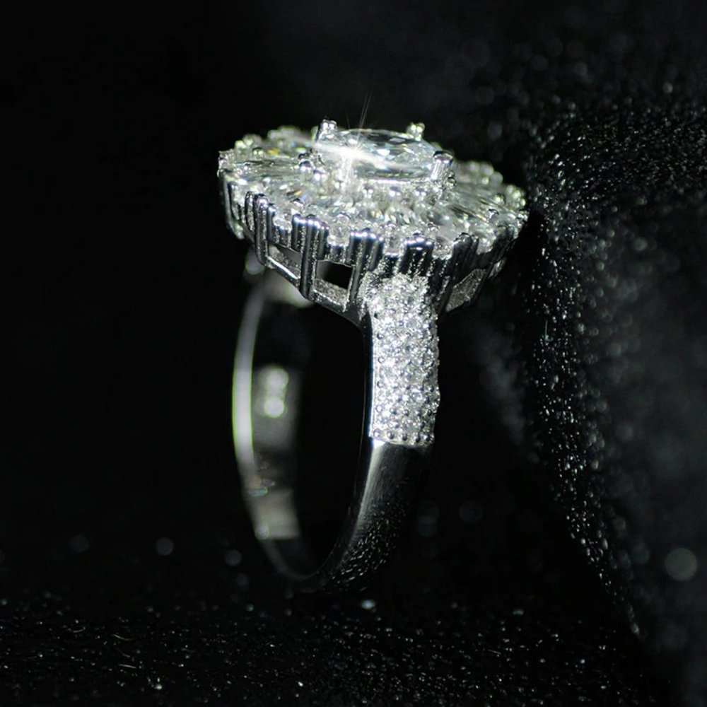 NEW 925 Sterling Silver Diamond Earrings+Ring Set - Picture 7 of 8